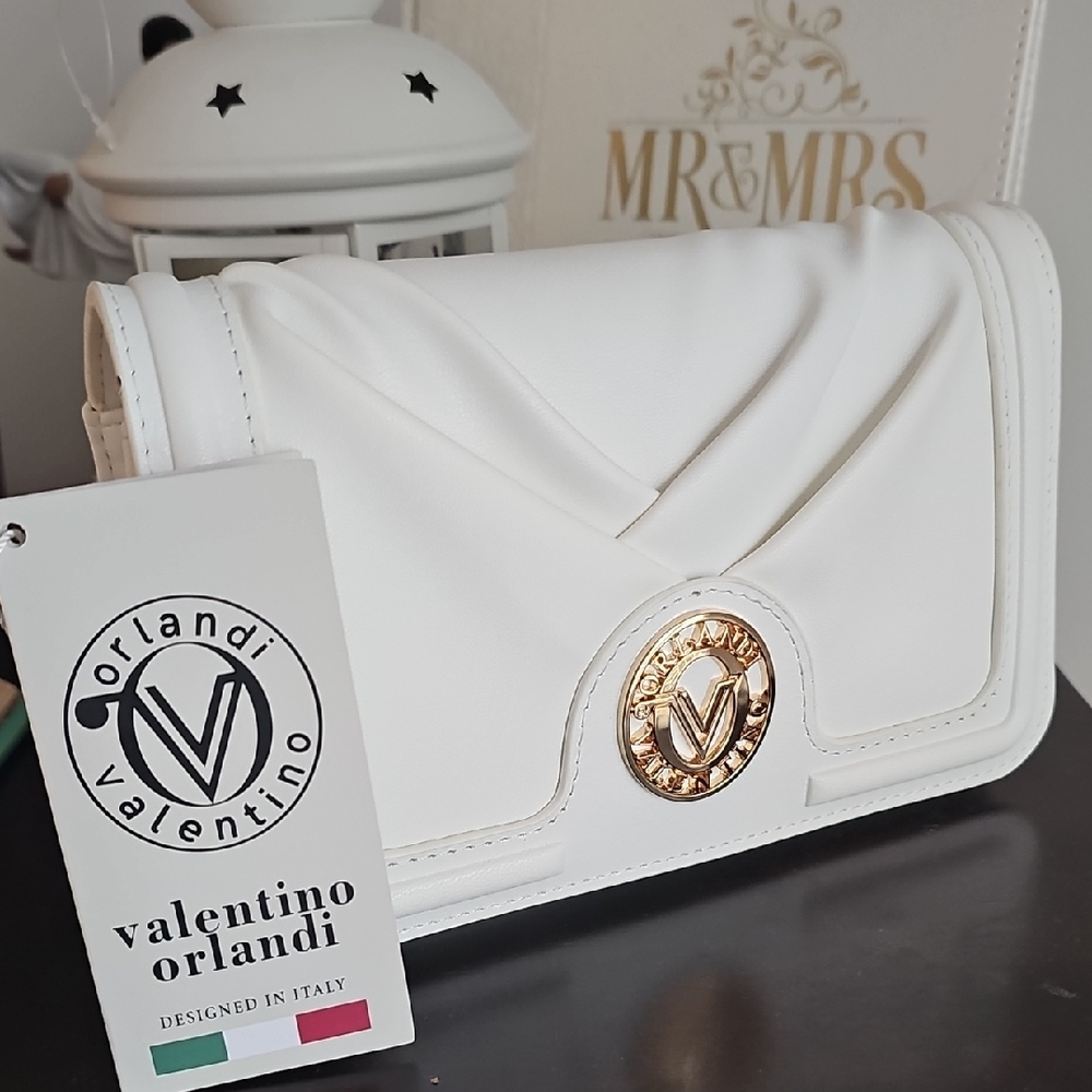 Nwt Valentino Orlandi White Clutch with Gold Accent